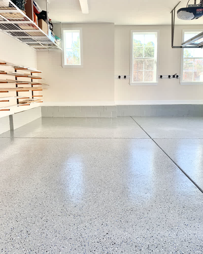 Gray epoxy flooring in garage